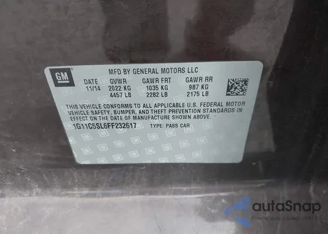 2015 Chevrolet Malibu 1Lt from USA, damaged, VIN 1G11C5SL6FF232617